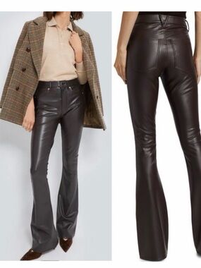 Veronica Beard Dark Brown Faux Leather Flare Pants 31 NWT size 10/12/14